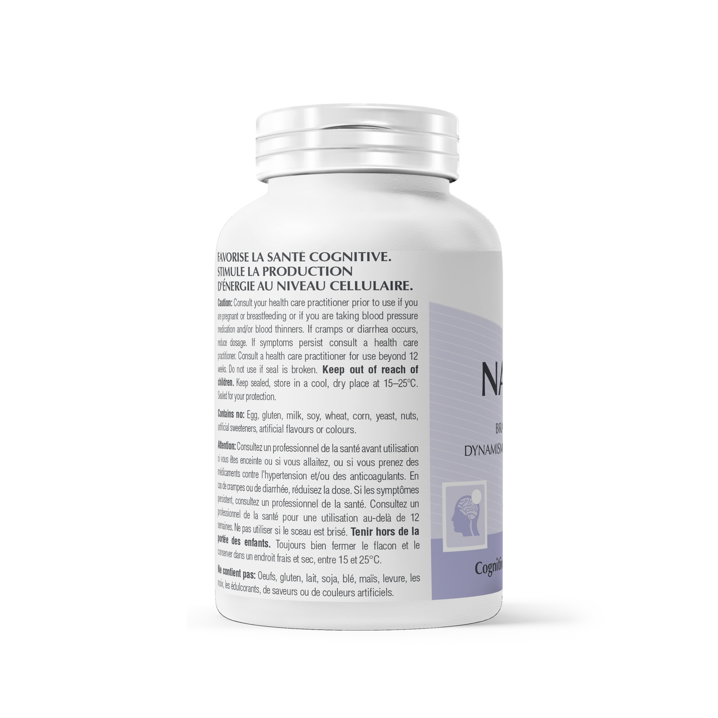 NADH+ Forte supplement bottle, enhances brain energy, memory, and cognitive function.