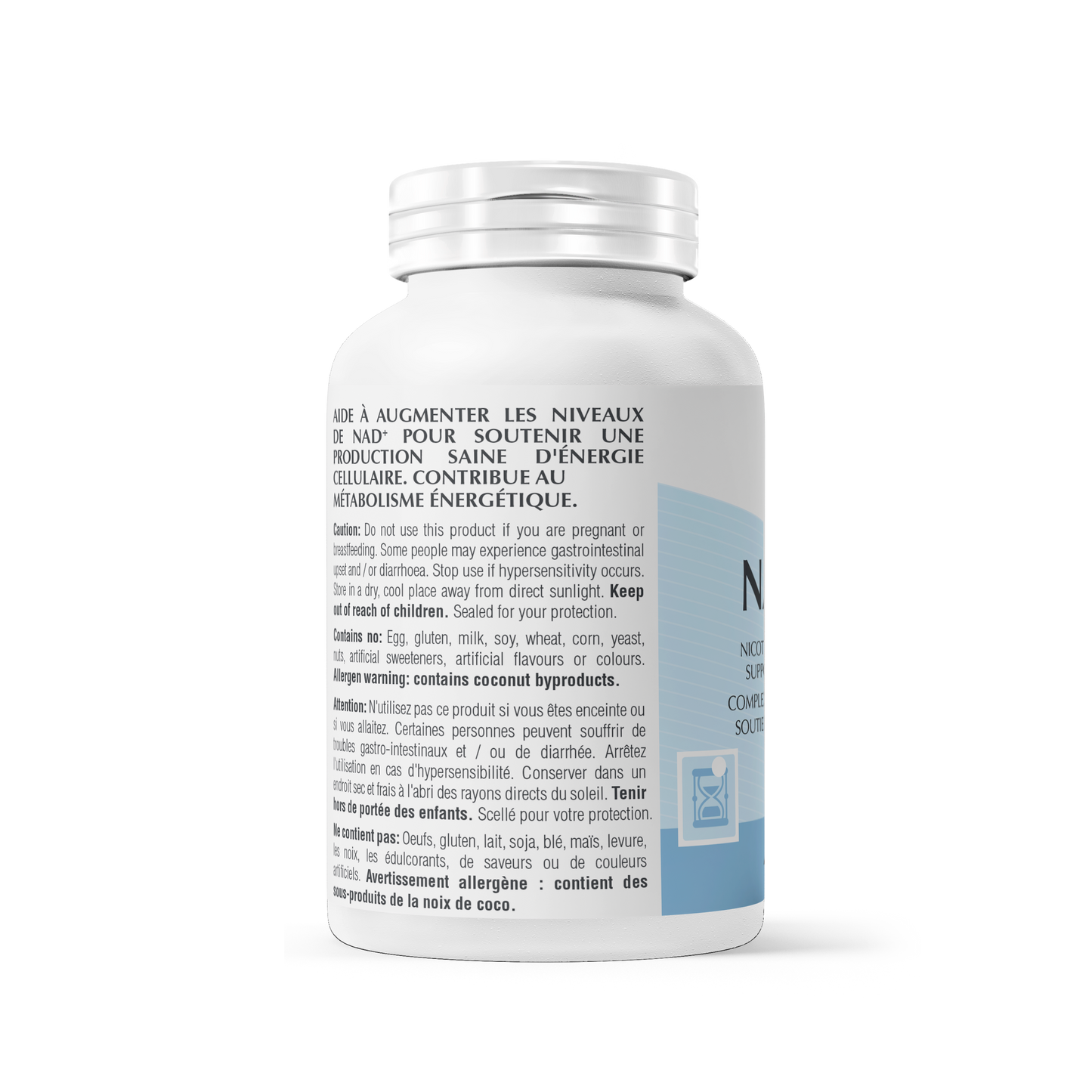 Bouteille de NADogen®, formule complète pour maximiser NAD+ et soutenir l'énergie cellulaire.